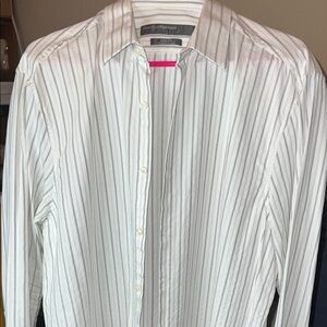 Perry Ellis Men's White and Gray Striped Dress Shirt